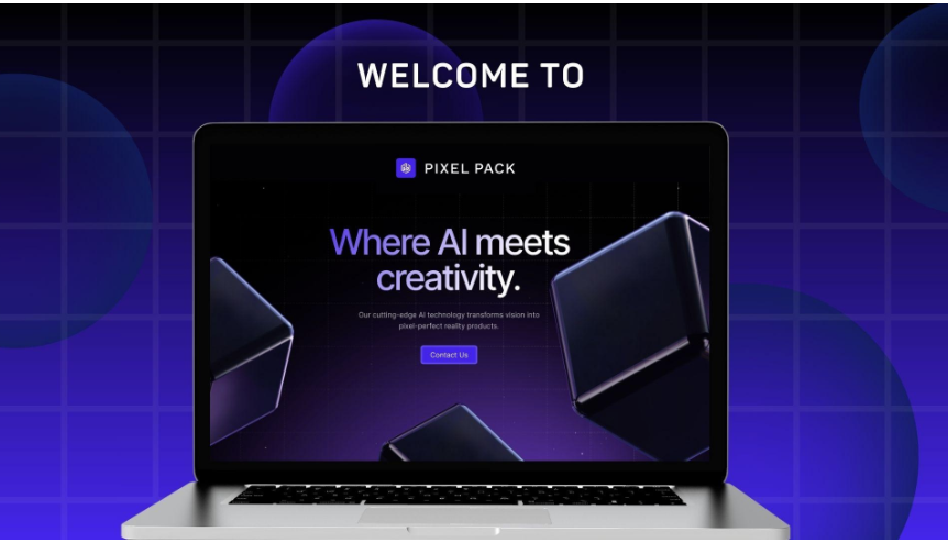 Pixel Pack creative platform displayed on a laptop.