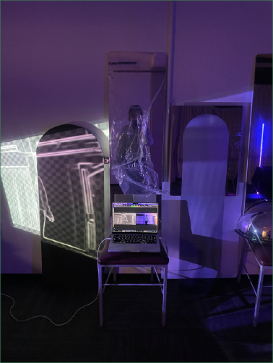 Reflective structures and projection in the Symbiotic Perceptions installation.
